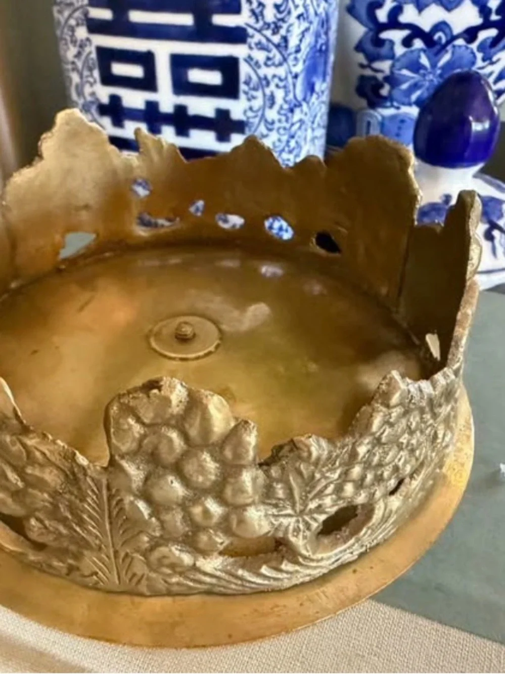 Vintage Brass Grape Motif Candle Holder
